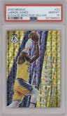 LeBron James from the 2020-21 Panini Mosaic set featuring a Reactive Yellow  parallel graded by PSA and given an overall grade of 10.