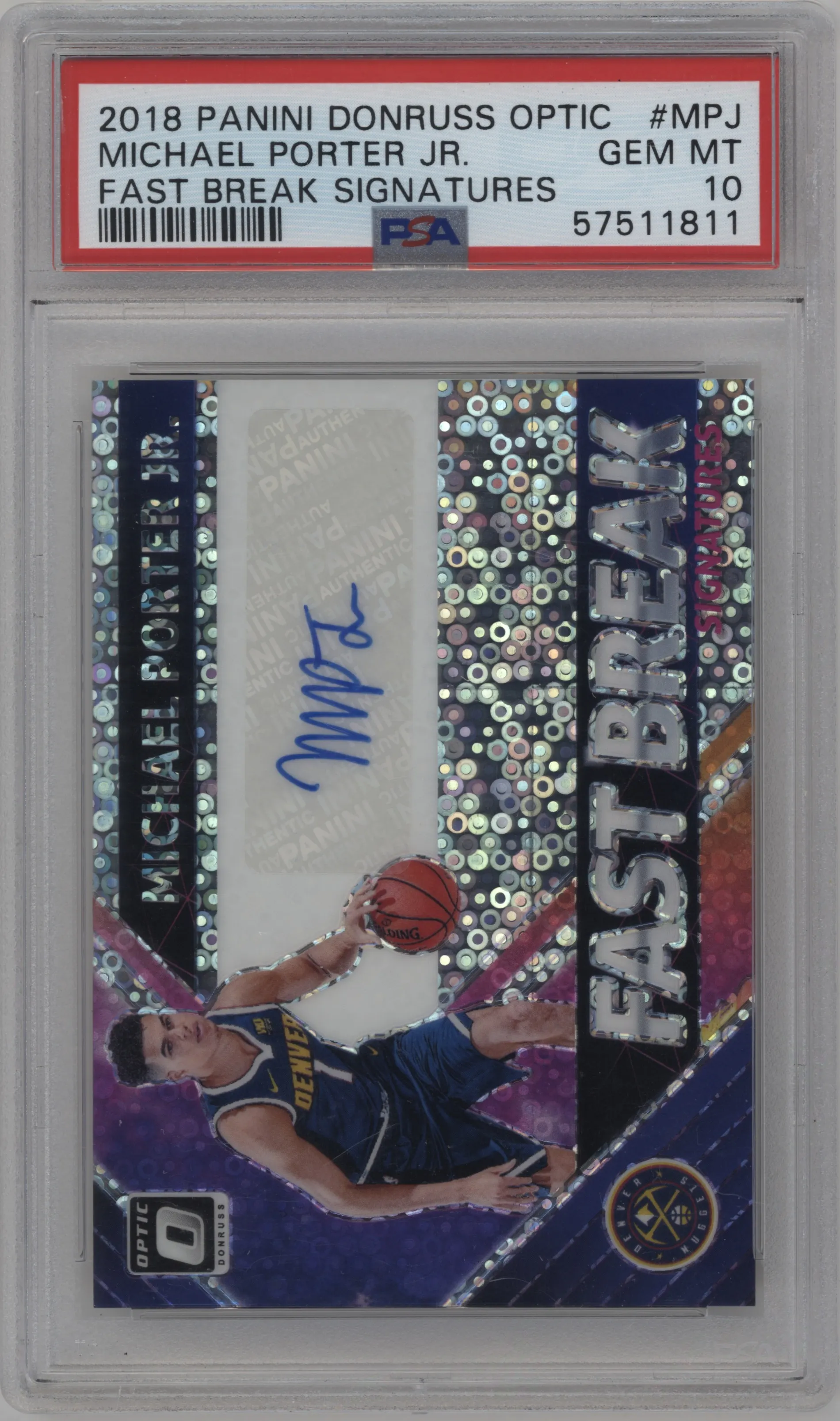 2018 Panini Donruss Optic Fast Break Sig. Michael Porter Jr. PSA 10