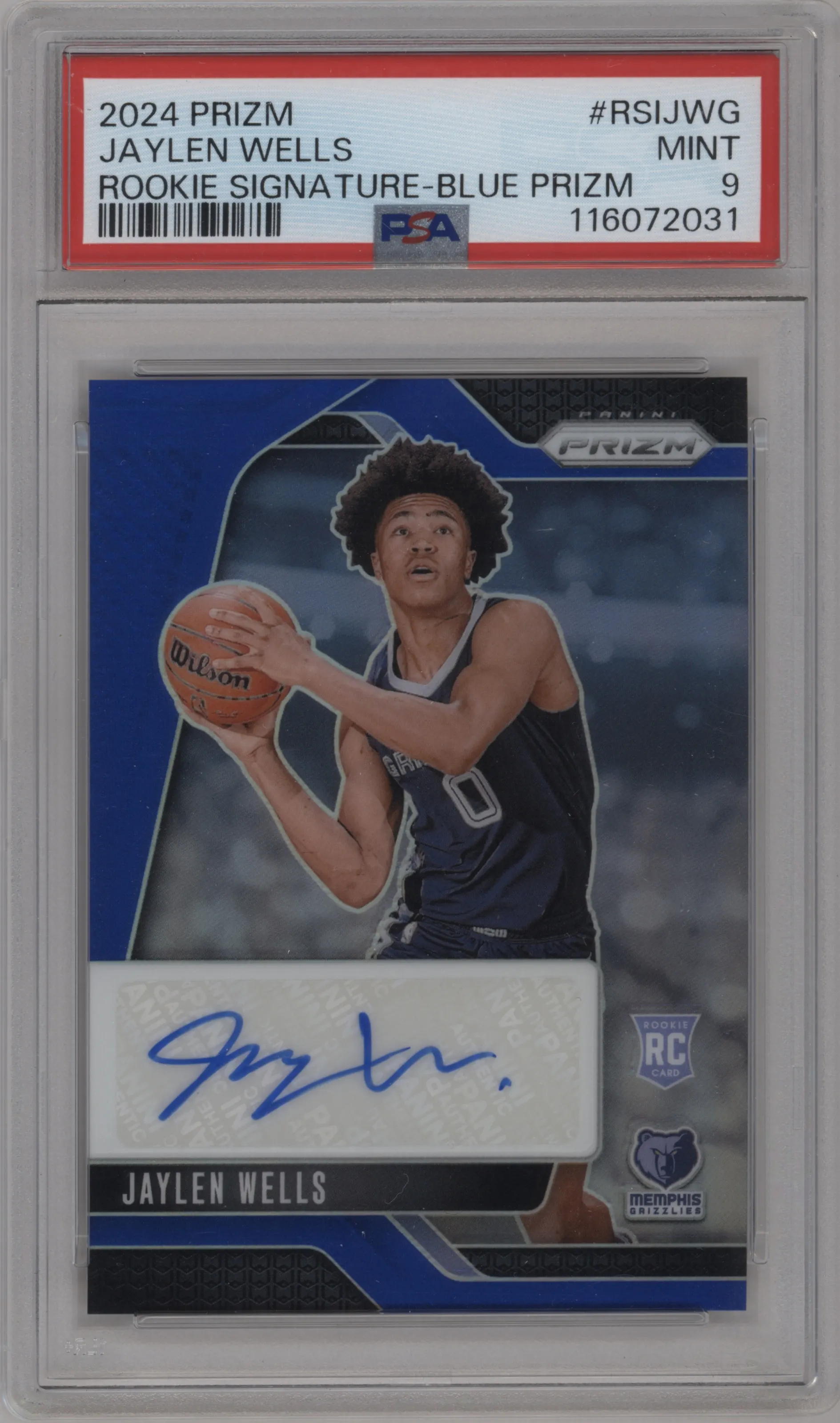 2024 Panini Prizm Rke.Sig. Jaylen Wells Blue Prizm PSA 9