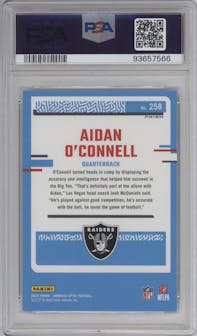 Aidan O'Connell from the 2023 Donruss Optic set featuring a  Purple Shock parallel graded by PSA and given an overall grade of 10.