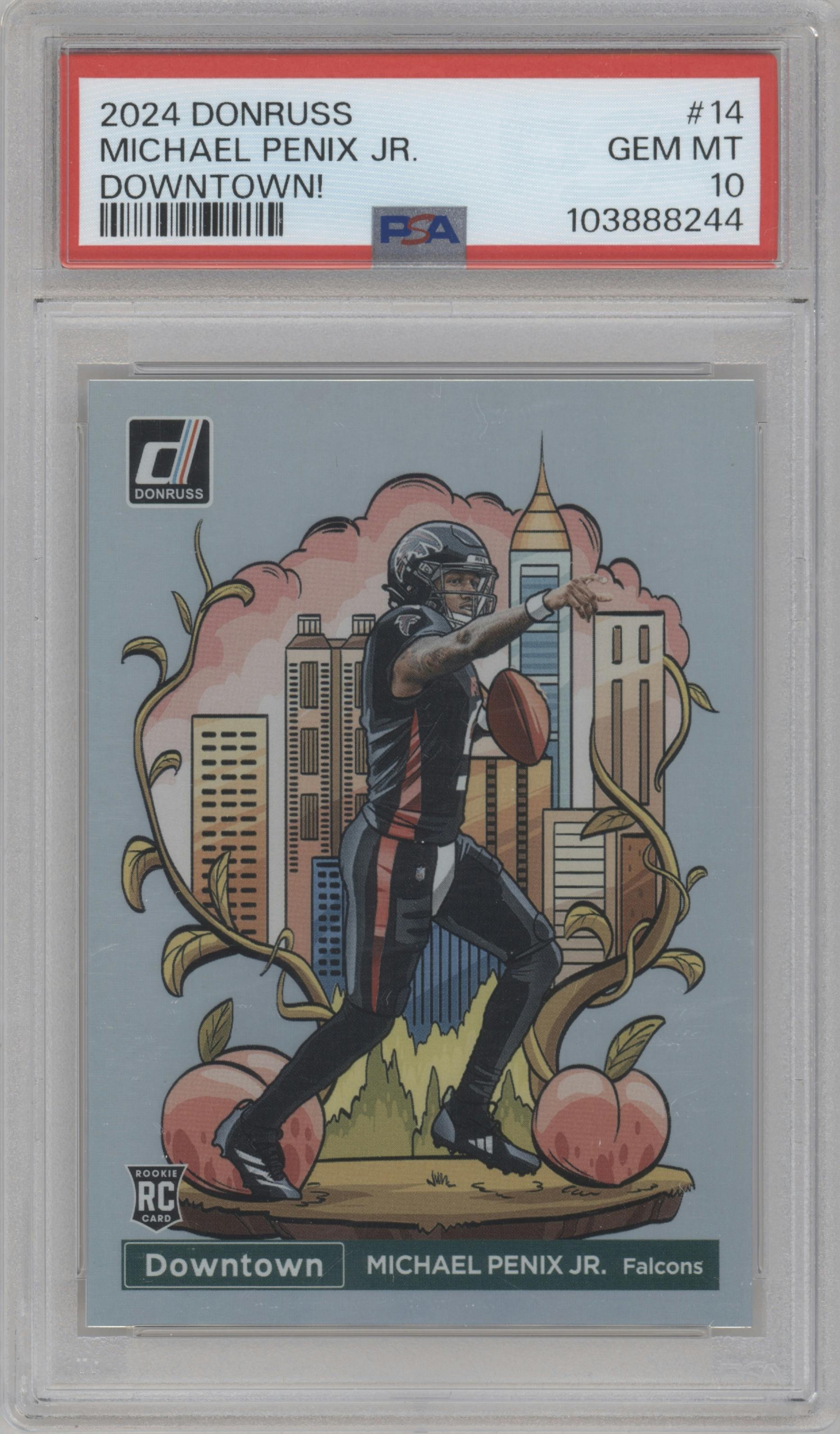 Michael Penix Jr. from the 2024 Donruss set graded by PSA and given an overall grade of 10.