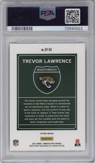 Trevor Lawrence from the 2021 Panini Donruss Optic set graded by PSA and given an overall grade of 10.