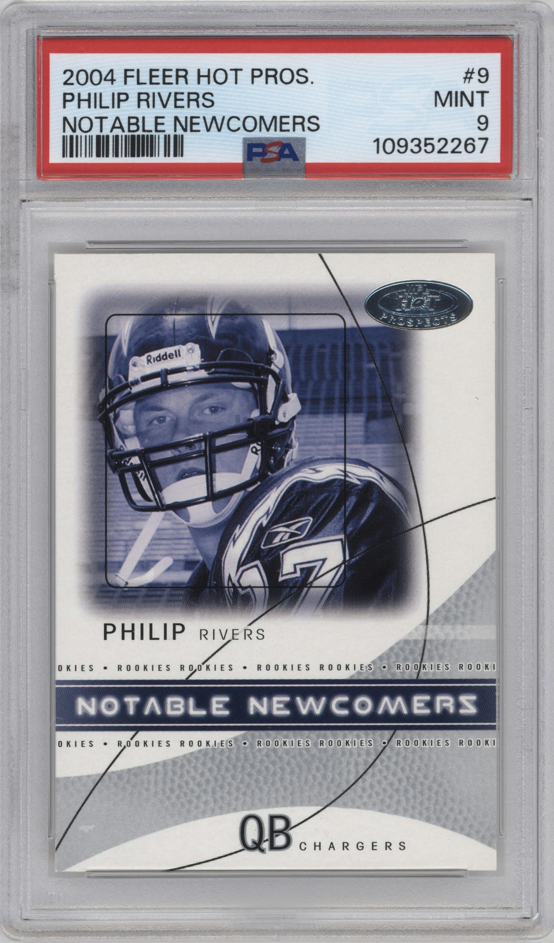 Philip Rivers from the 2004 Fleer Hot Prospects set graded by PSA and given an overall grade of 9.