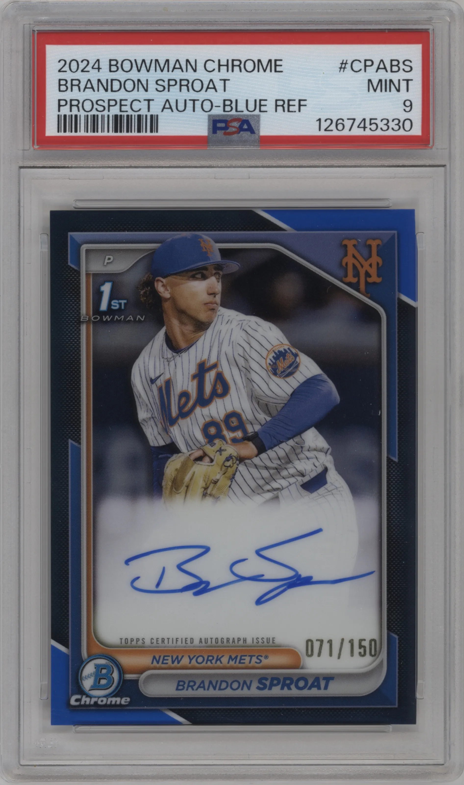 2024 Bowman Chrome Chr.Pros.Auto Brandon Sproat Blue Refractor #CPA-BS PSA 9