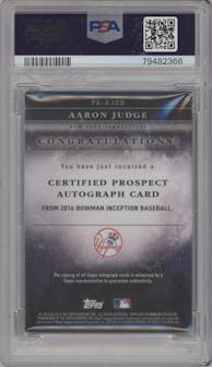 Aaron Judge from the 2016 Bowman Inception set graded by PSA and given an overall grade of 8.