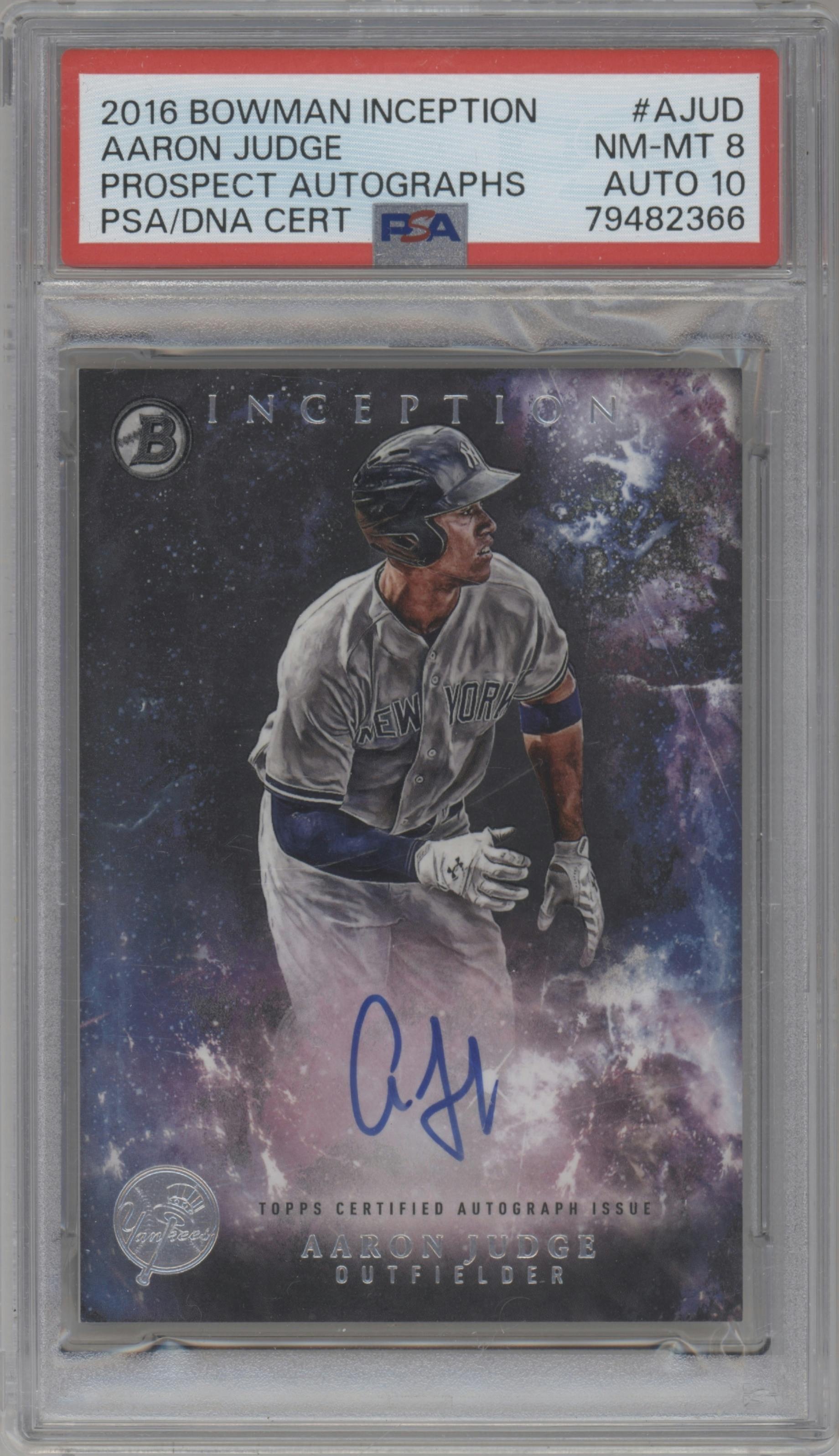 Aaron Judge from the 2016 Bowman Inception set graded by PSA and given an overall grade of 8.
