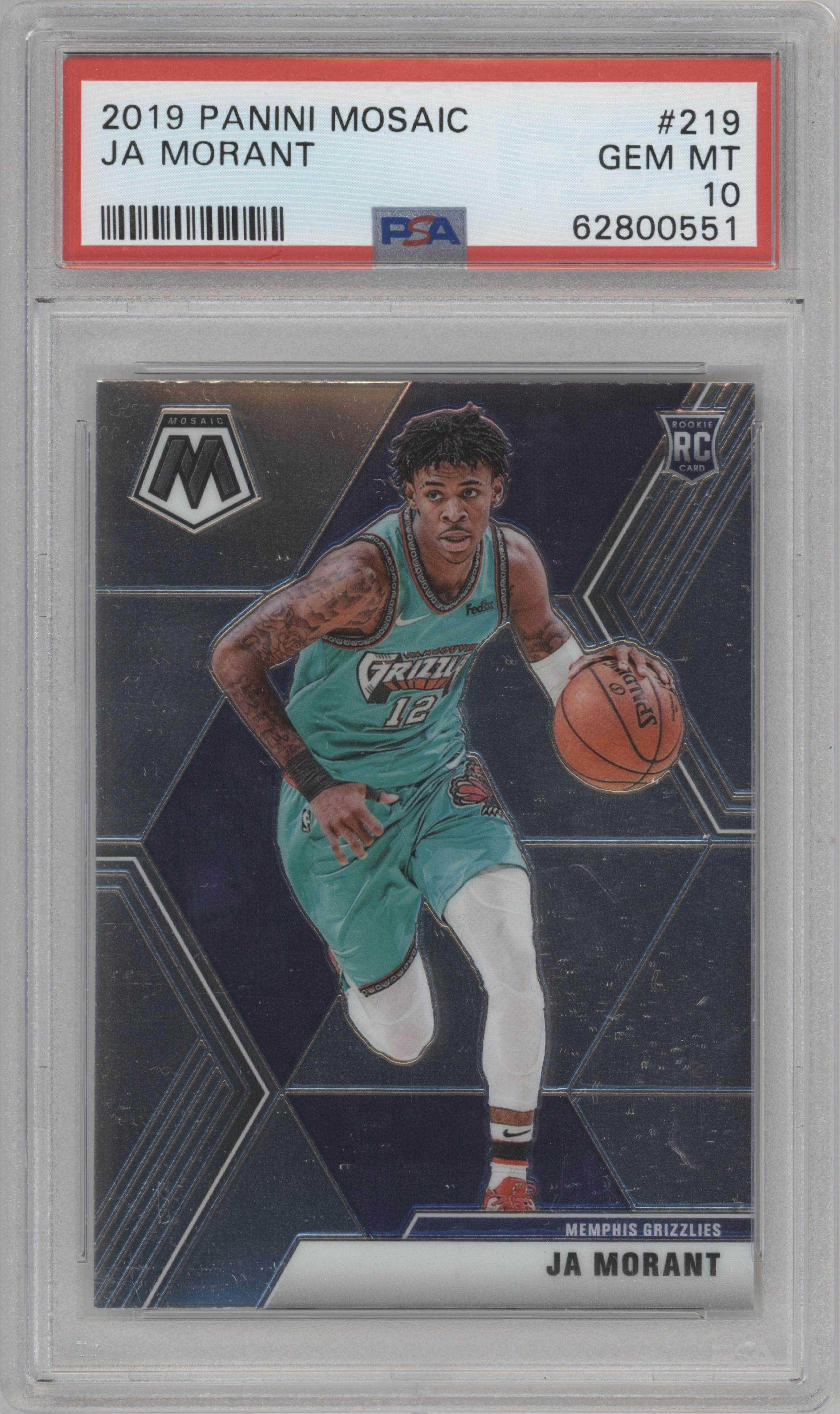 Ja Morant from the 2019-20 Panini Mosaic  set graded by PSA and given an overall grade of 10.