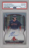 Roman Anthony from the 2023 Bowman  set featuring a Refractor parallel graded by PSA and given an overall grade of 10.