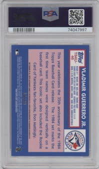 Vladimir Guerrero Jr. from the 2019 Topps Silver Pack set graded by PSA and given an overall grade of 9.