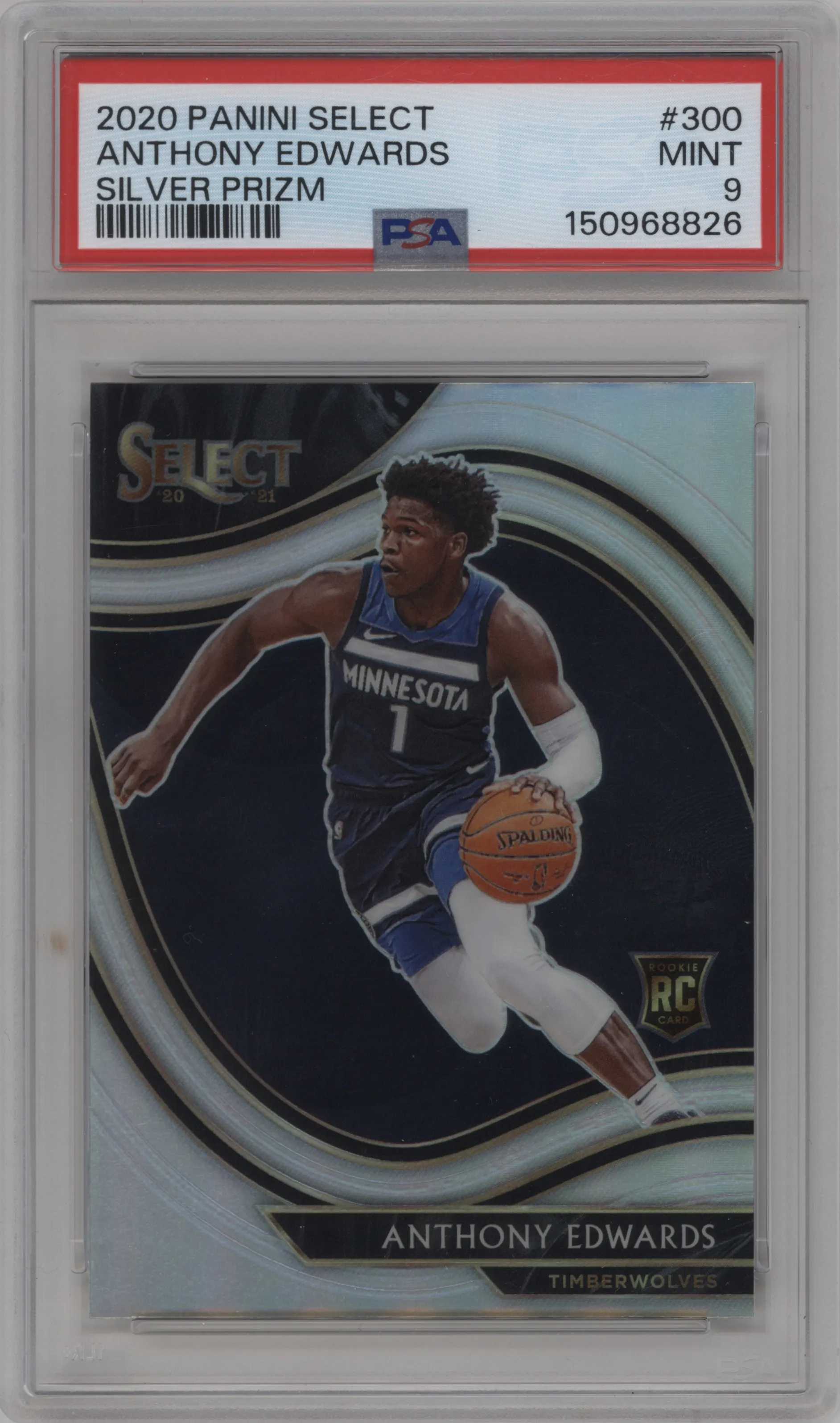 2020 Panini Select Courtside Anthony Edwards Silver Prizm #300 PSA 9