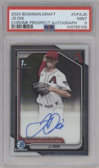 JD Dix from the 2024 Bowman Draft set graded by PSA and given an overall grade of 9.