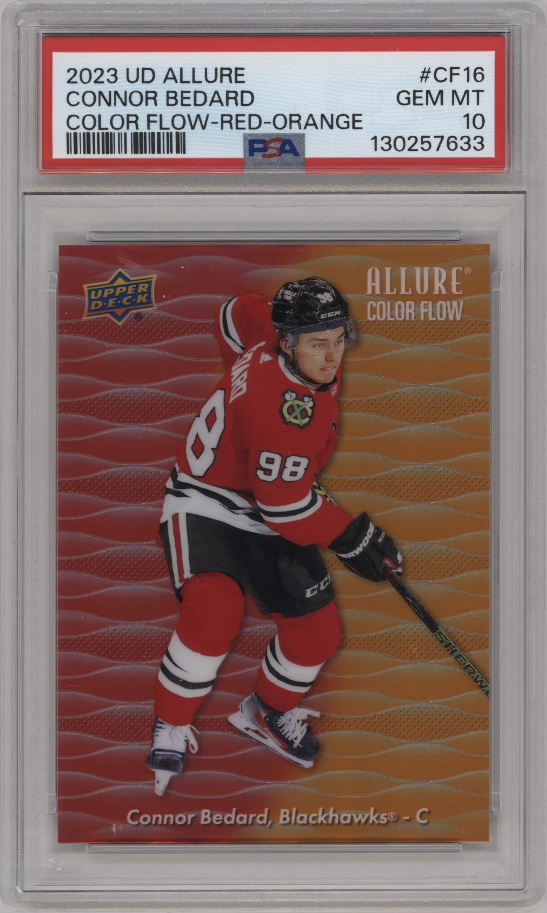 2023 Upper Deck Allure Color Flow Connor Bedard Red-Orange #CF-16 PSA 10