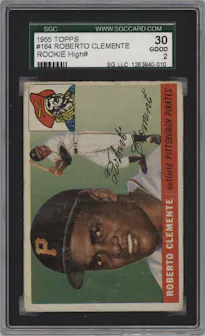 Roberto Clemente from the 1955 Topps set graded by SGC and given an overall grade of 2.