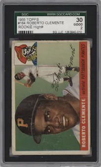 Roberto Clemente from the 1955 Topps set graded by SGC and given an overall grade of 2.