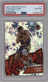 Stephen Curry from the 2022-23 Panini Crown Royale set graded by PSA and given an overall grade of 10.