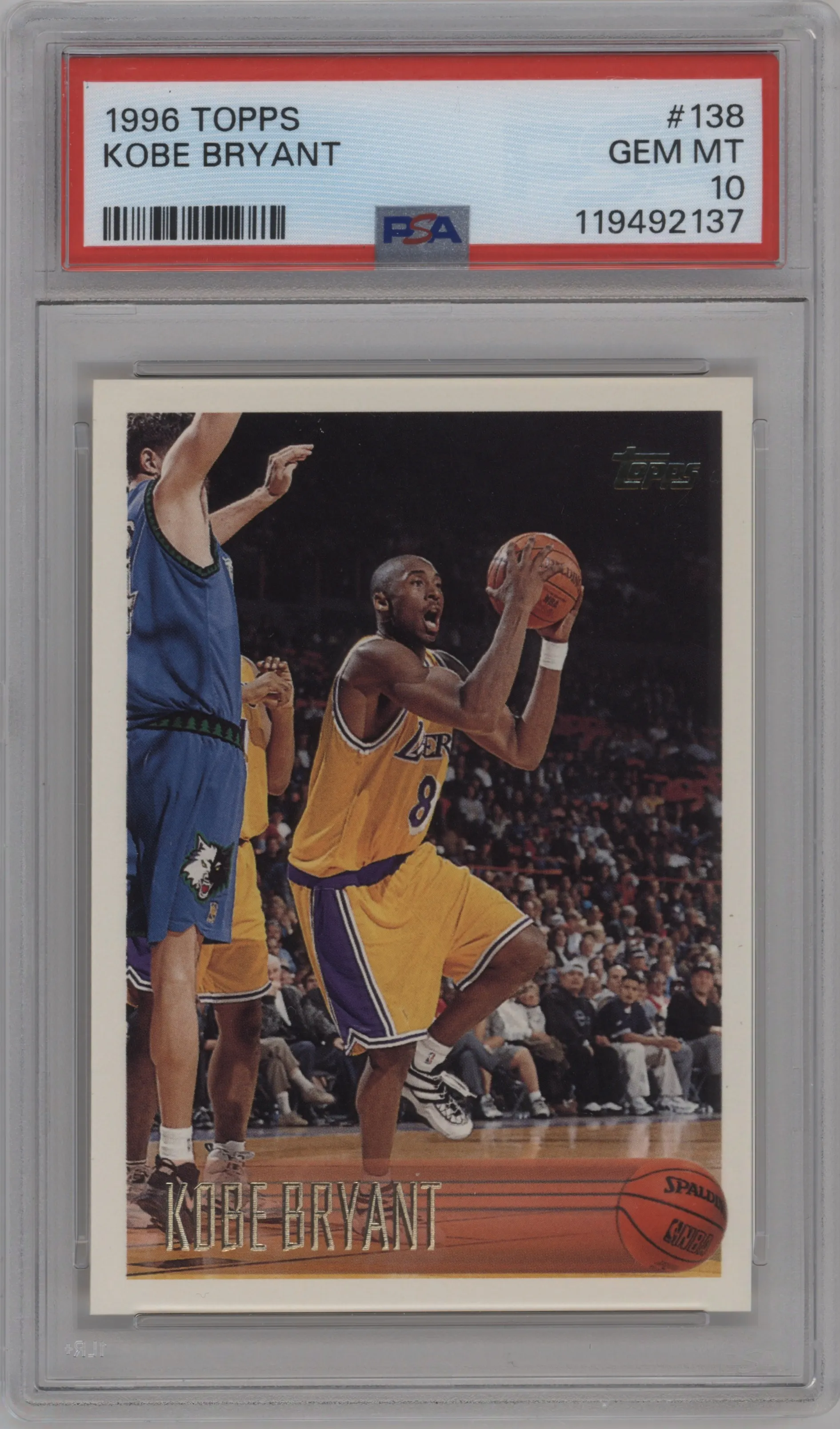 Kobe Bryant  from the 1996-97 Topps set graded by PSA and given an overall grade of 10.