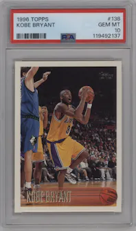 Kobe Bryant from the 1996-97 Topps set graded by PSA and given an overall grade of 10.