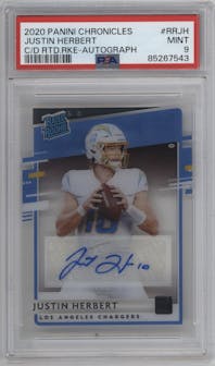 Justin Herbert from the 2020 Panini Chronicles set graded by PSA and given an overall grade of 9.
