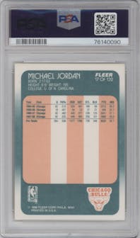 Michael Jordan from the 1988-89 Fleer set graded by PSA and given an overall grade of 8.