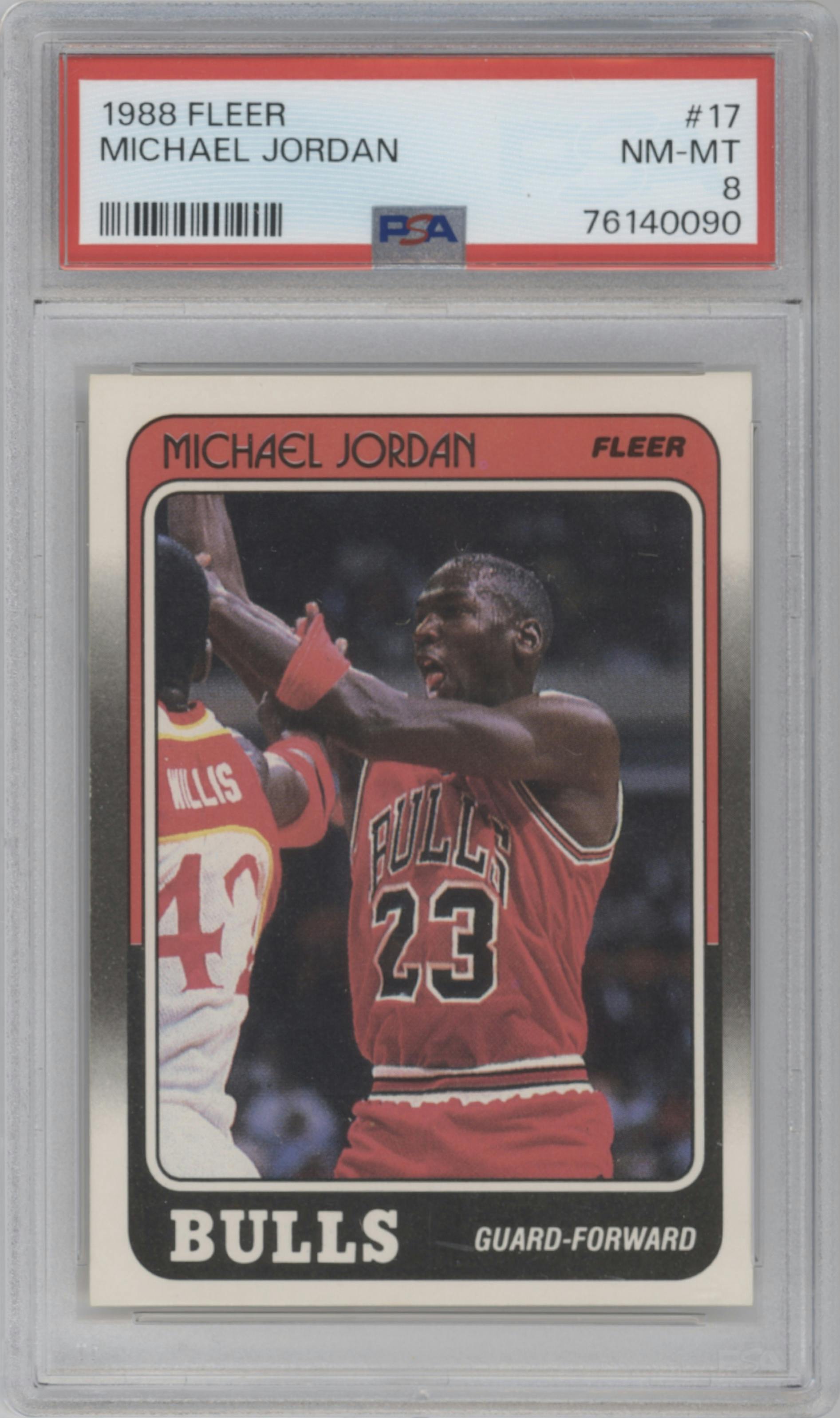 Michael Jordan from the 1988-89 Fleer set graded by PSA and given an overall grade of 8.