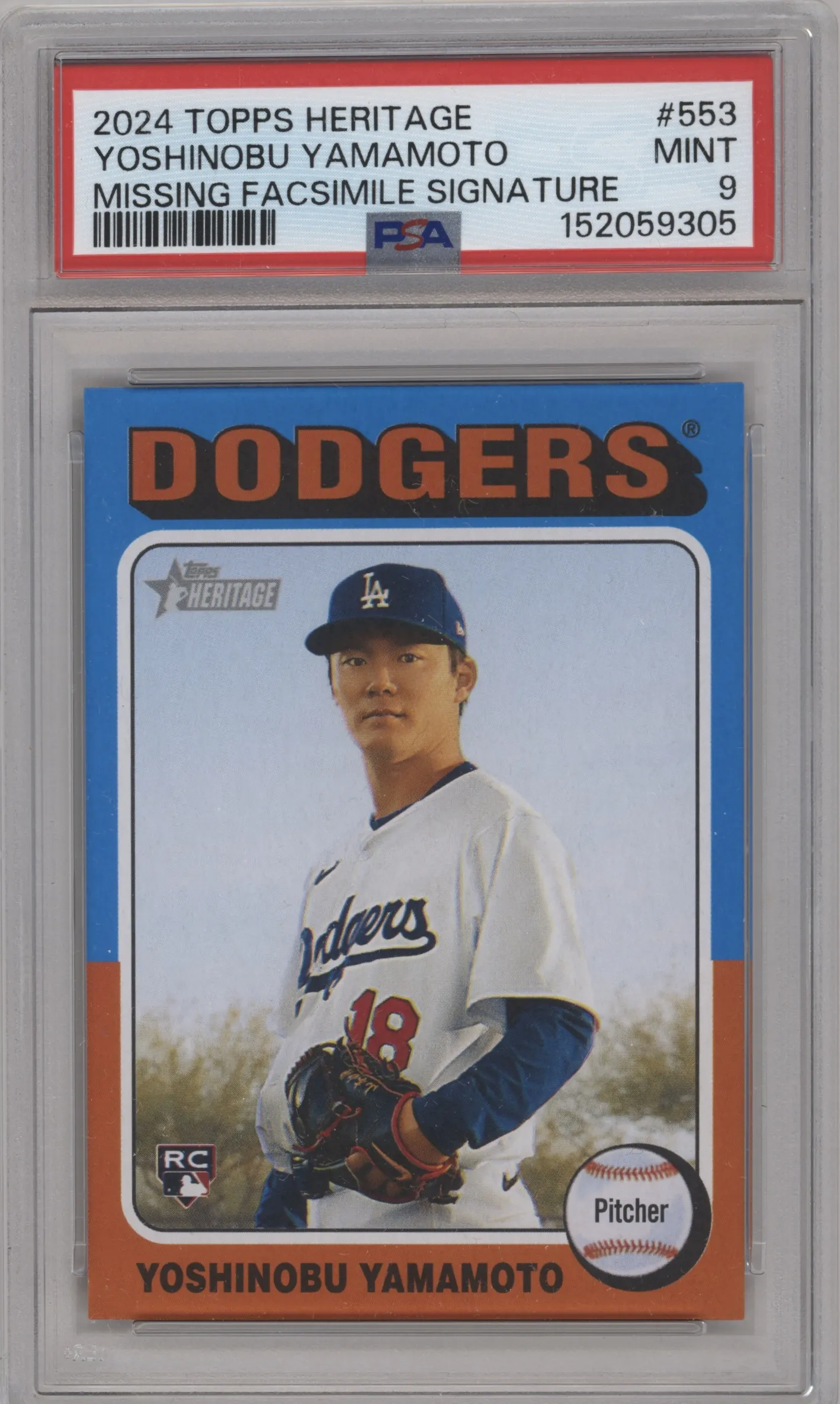 2024 Topps Heritage Missing Facsimile Sig. Yoshinobu Yamamoto PSA 9