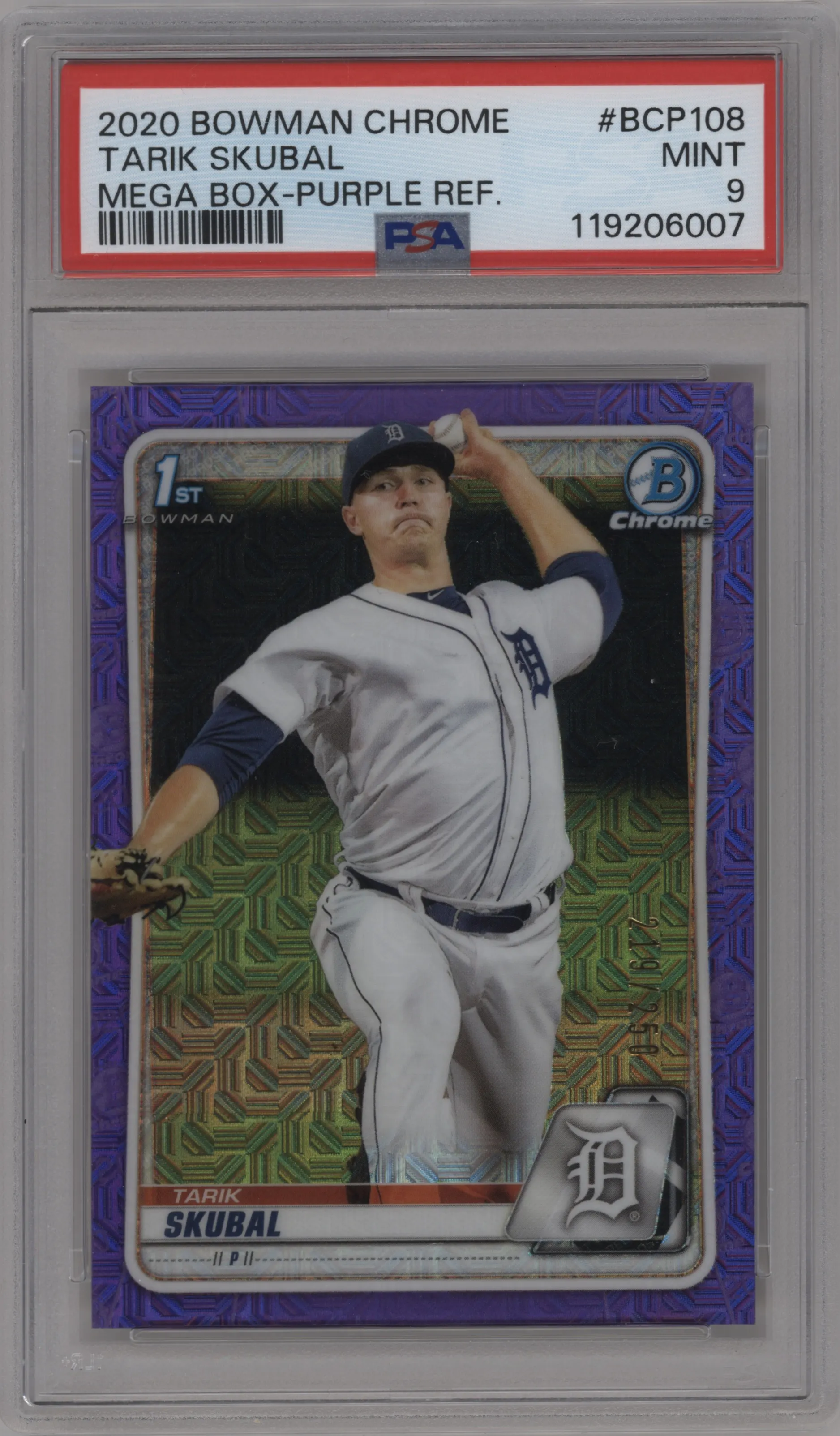 2020 Bowman Mega Box Chrome Chrome Prospect Tarik Skubal Purple Refractor #BCP-108 PSA 9