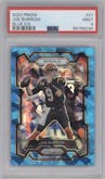 Joe Burrow from the 2023 Panini Prizm set featuring a Blue Ice parallel graded by PSA and given an overall grade of 9.