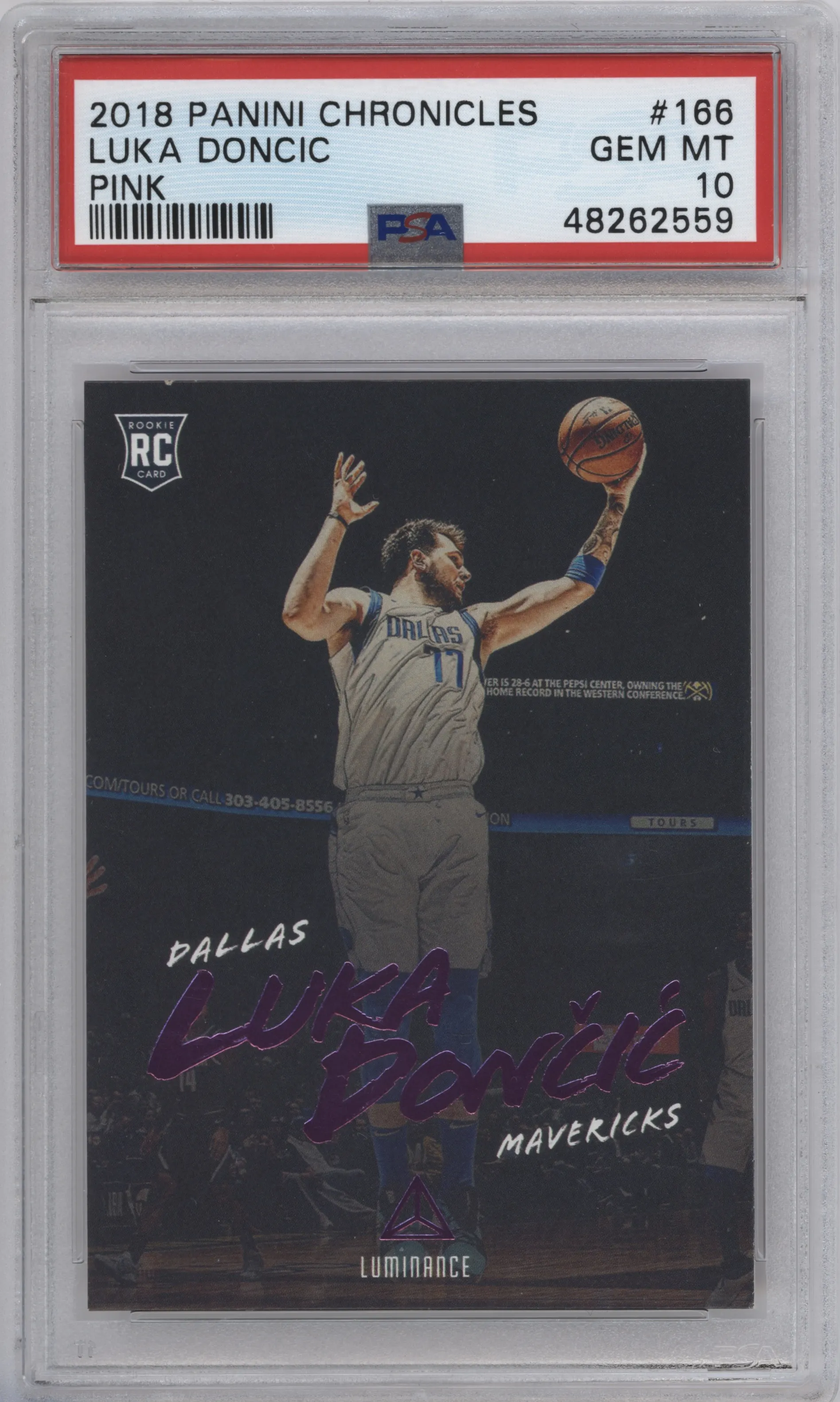2018 Panini Chronicles Luminance Luka Doncic Pink PSA 10
