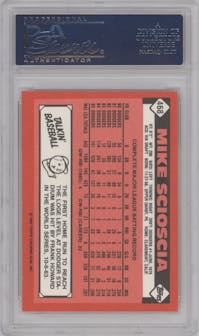 Mike Scioscia from the 1986 Topps set featuring a Tiffany parallel graded by PSA and given an overall grade of 10.