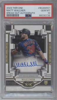 Matt Wallner from the 2023 Topps Tier One set graded by PSA and given an overall grade of 10.