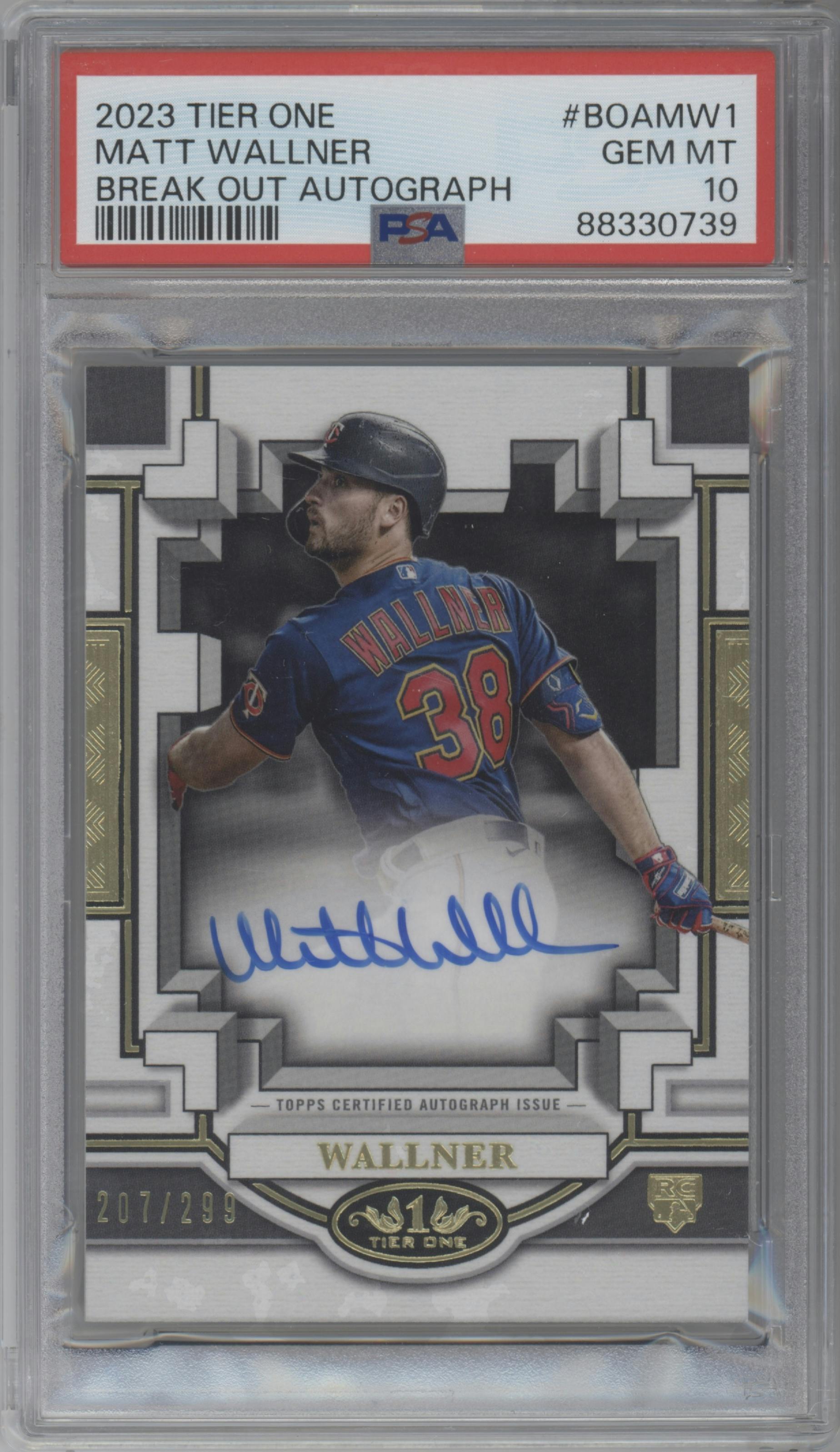 Matt Wallner from the 2023 Topps Tier One set graded by PSA and given an overall grade of 10.