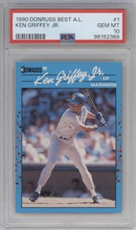 Ken Griffey Jr.  from the 1990 Donruss Best of the American League set graded by PSA and given an overall grade of 10.
