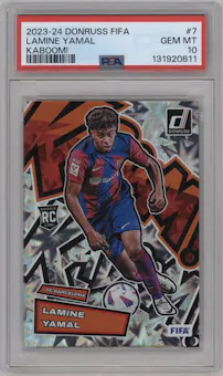 Lamine Yamal  from the 2023-24 Panini Donruss set graded by PSA and given an overall grade of 10.