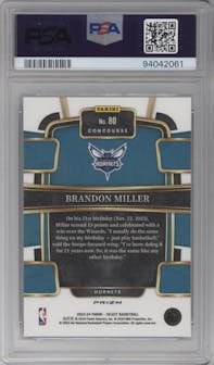 Brandon Miller from the 2023-24 Panini Select  set featuring a Blue Cracked Ice parallel graded by PSA and given an overall grade of 10.