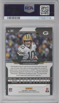 Jordan Love from the 2020 Panini Prizm set graded by PSA and given an overall grade of 10.