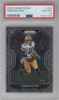 Jordan Love from the 2020 Panini Prizm set graded by PSA and given an overall grade of 10.