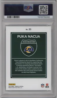 Puka Nacua from the 2024 Donruss set graded by PSA and given an overall grade of 10.