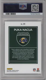 Puka Nacua from the 2024 Donruss set graded by PSA and given an overall grade of 10.