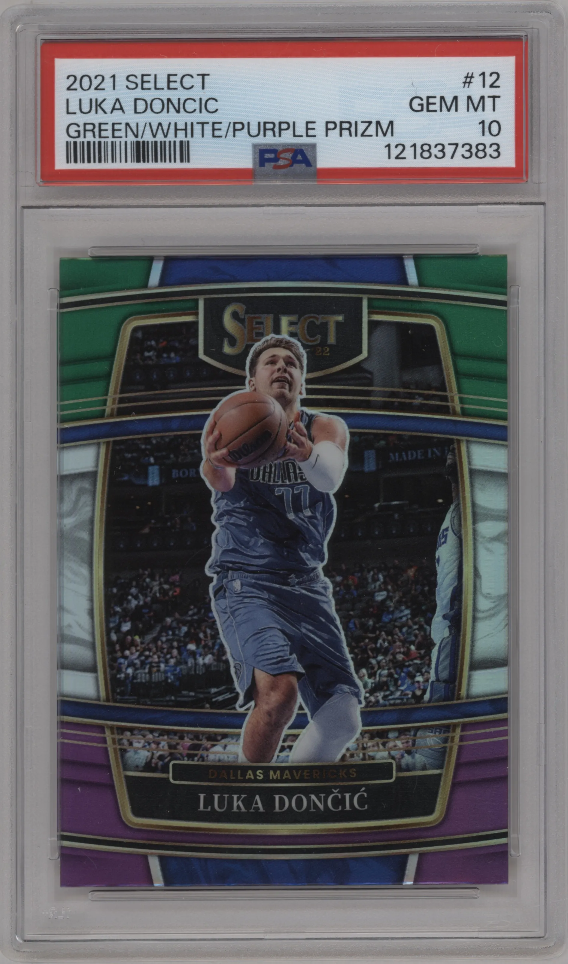 2021 Panini Select Luka Doncic Green/White/Purple Prizm #12 PSA 10