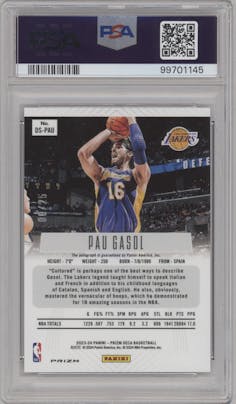Pau Gasol from the 2023-24 Panini Prizm Deca set featuring a Mojo parallel graded by PSA and given an overall grade of 10.