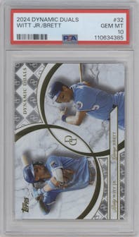 Bobby Witt Jr./George Brett  from the 2024 Topps Dynamic Duals set graded by PSA and given an overall grade of 10.