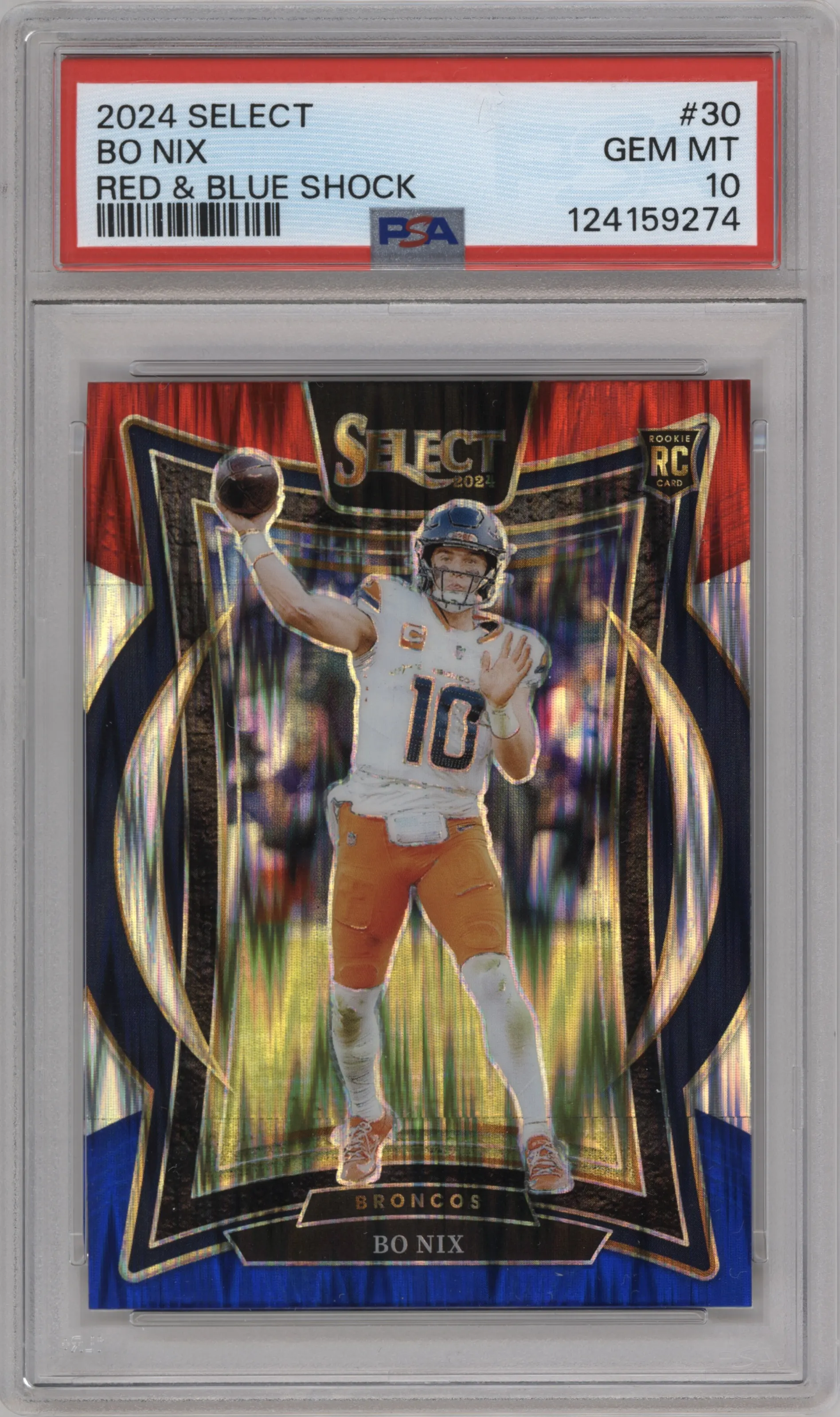 2024 Panini Select Bo Nix Red & Blue Prizm Shock #30 PSA 10