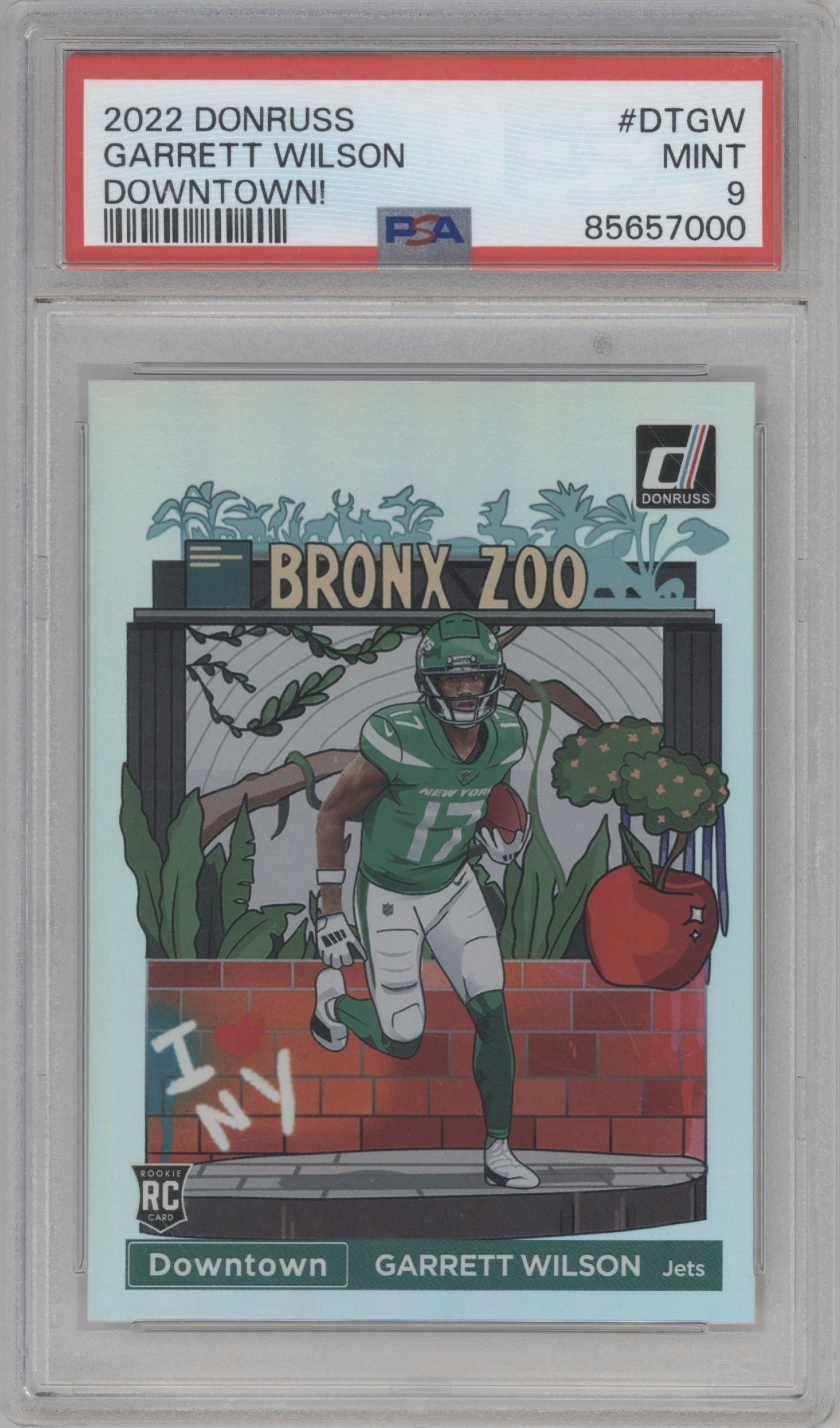 Garrett Wilson from the 2022 Panini Donruss set graded by PSA and given an overall grade of 9.
