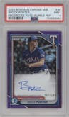 Brock Porter from the 2024 Bowman Chrome Mega Box set featuring a Purple Refractor parallel graded by PSA and given an overall grade of 9.