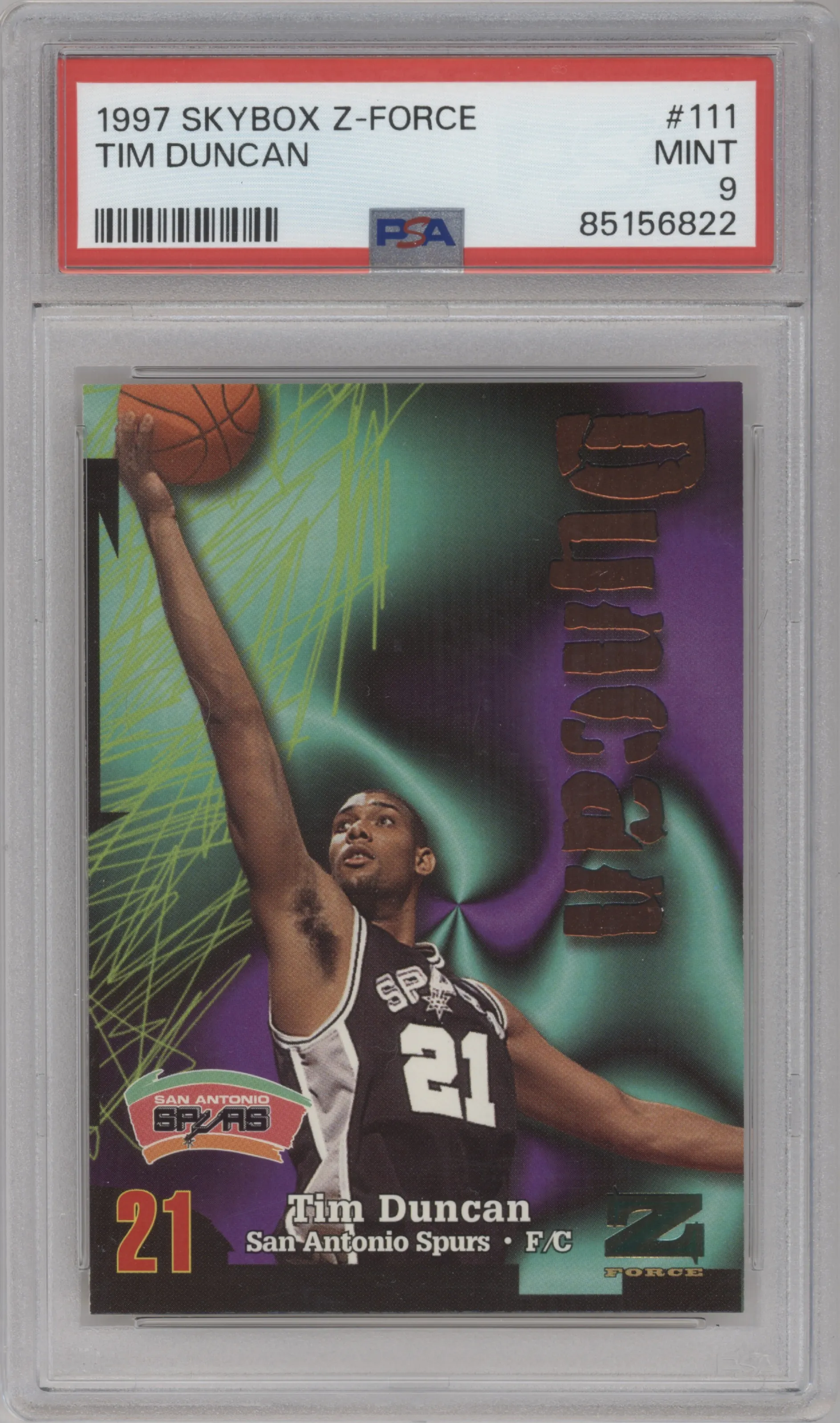 1997 Skybox Z-Force Tim Duncan #111 PSA 9