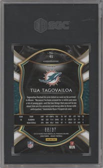 Tua Tagovailoa from the 2020 Panini Select set featuring a Dragon Scale parallel graded by SGC and given an overall grade of 9.5.