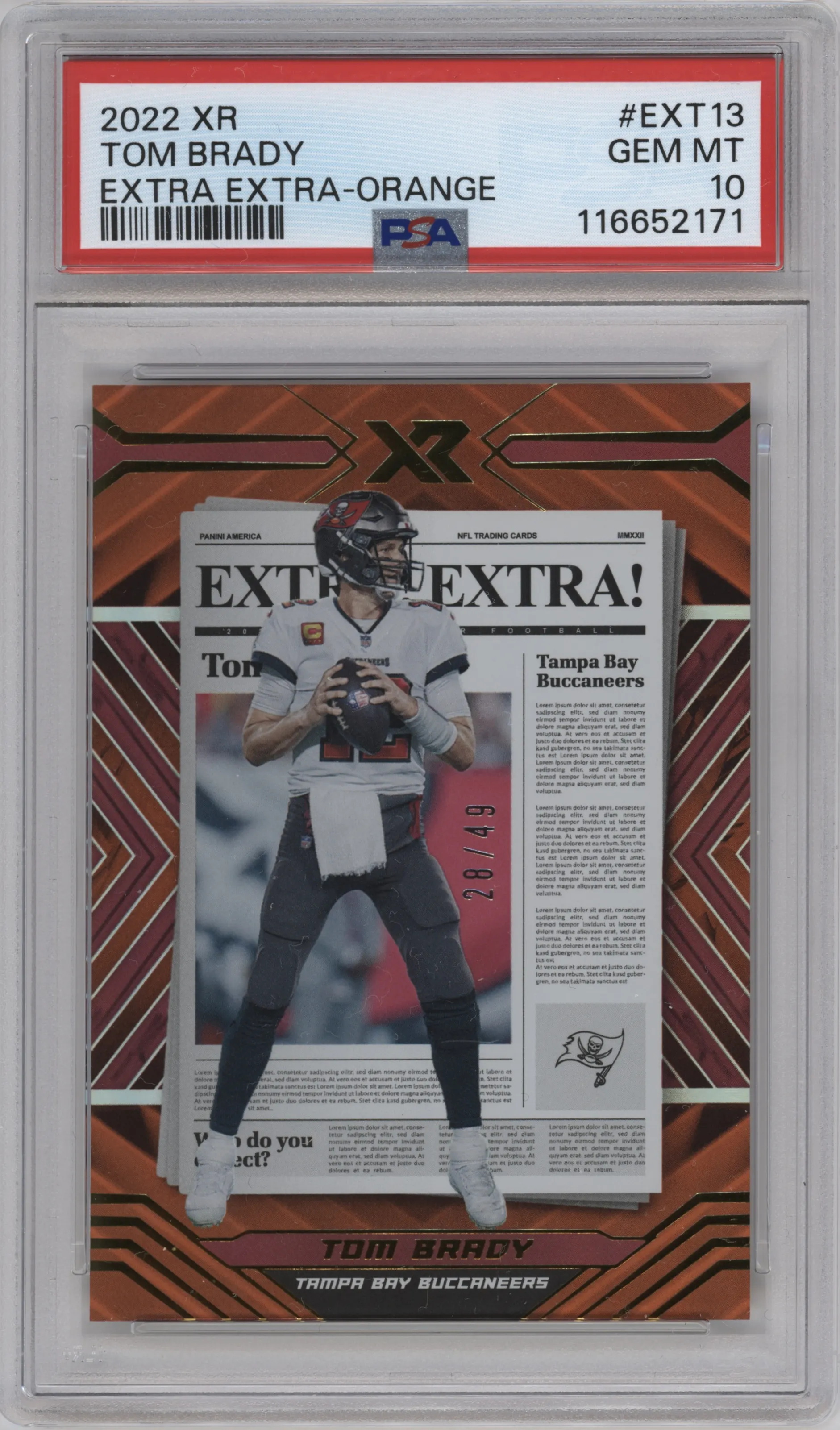 2022 Panini XR Extra Extra Tom Brady Orange #EXT-13 PSA 10