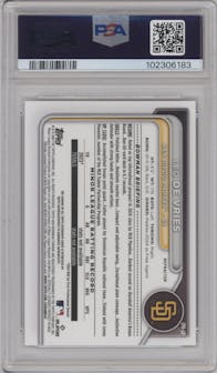 Leo De Vries from the 2024 Bowman Chrome set featuring a Refractor parallel graded by PSA and given an overall grade of 9.