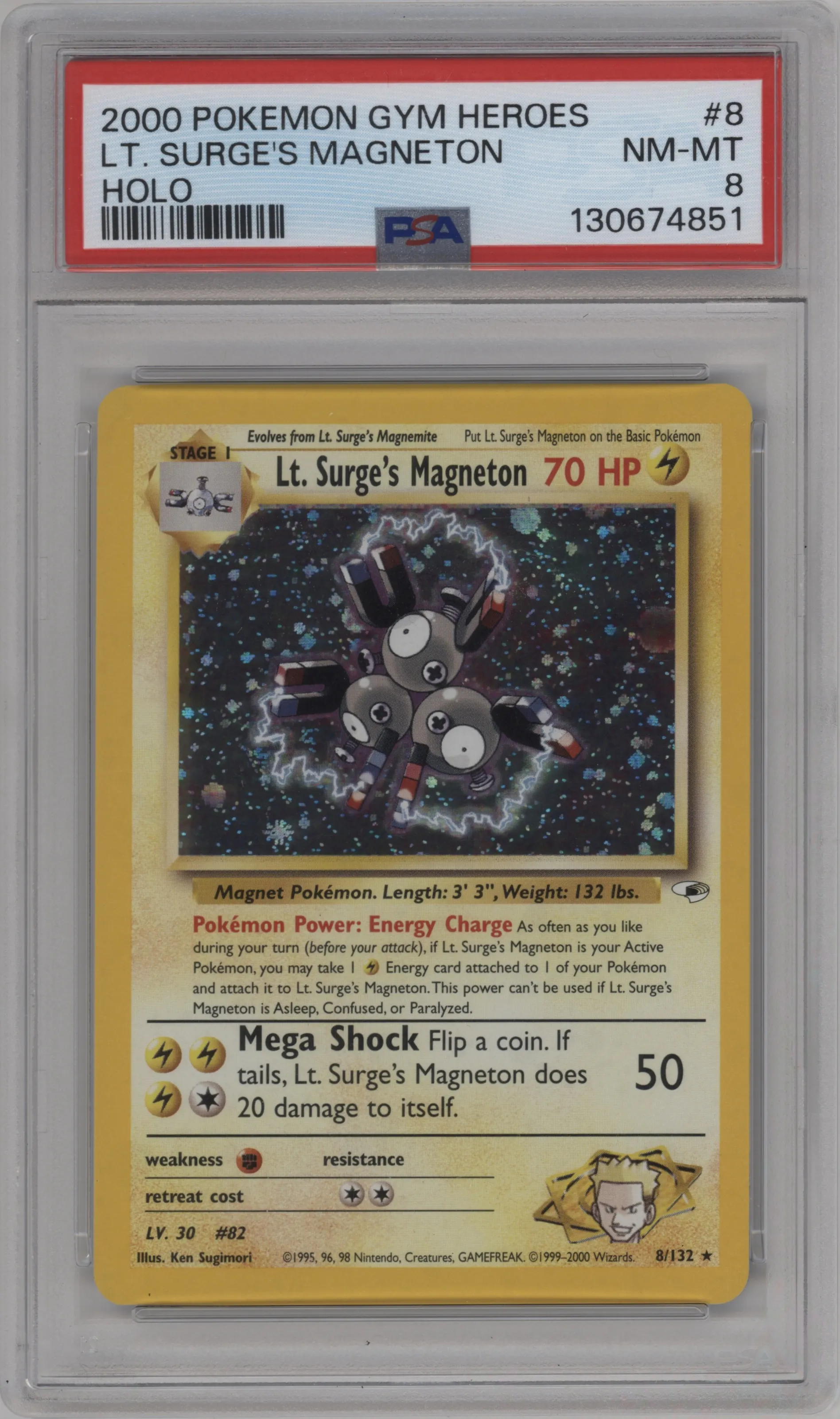 2000 Pokemon GH Gym Heroes Lt. Surge's Magneton #8 PSA 8