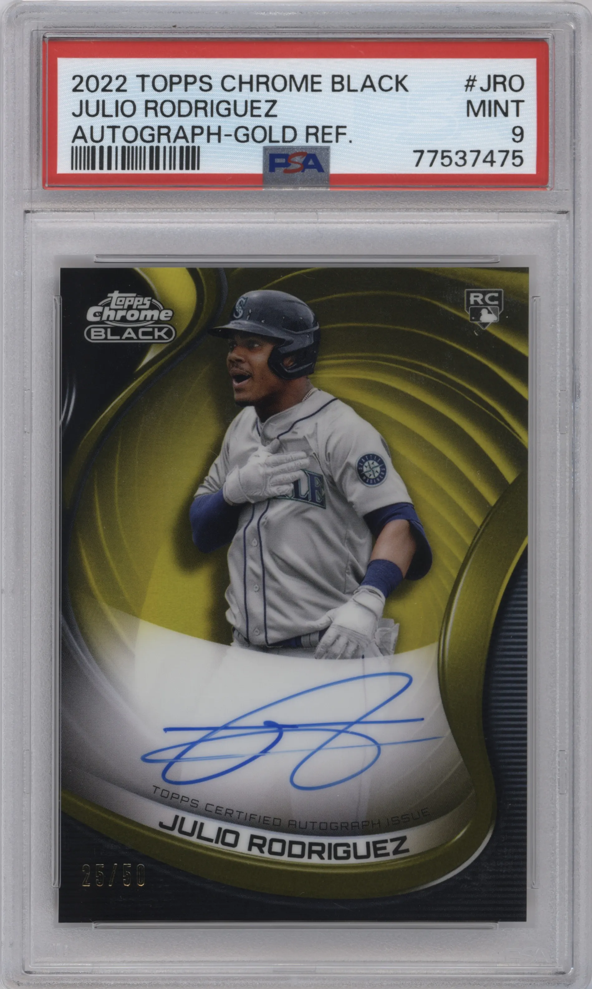 2022 Topps Chrome Black Auto Julio Rodriguez Gold Refractor PSA 9